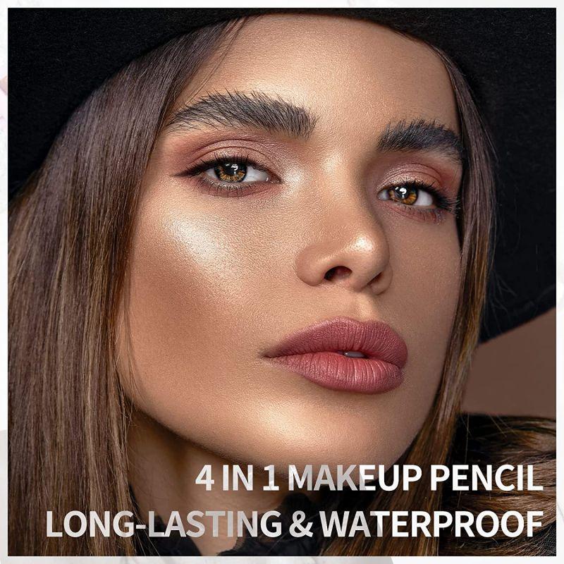 4 в 1 ручка для макияжа, водостойкий карандаш для бровей, портативная подводка для глаз, хайлайтер, подводка для губ, мягкая текстура, не раздражает