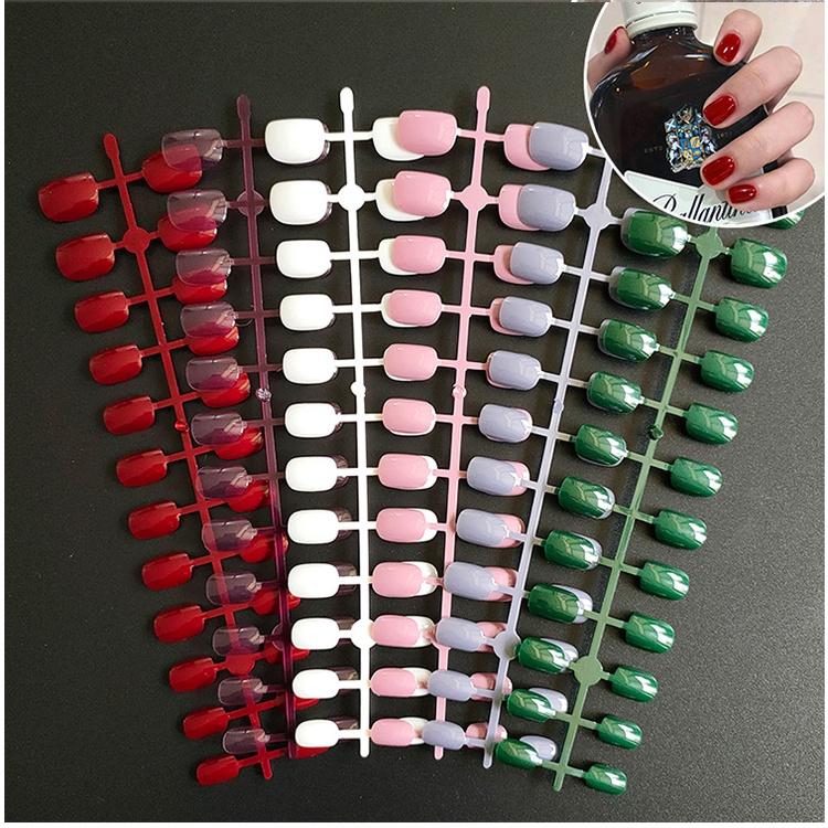 Fake Nails, Short Round, No Glue, 24 Pieces