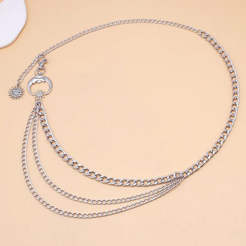 1Pc Women Waist Chain Belt For Dress Skirt Belts With Moon Star Waistbands Gold Silver Ladies Clothing Chain Accessories
