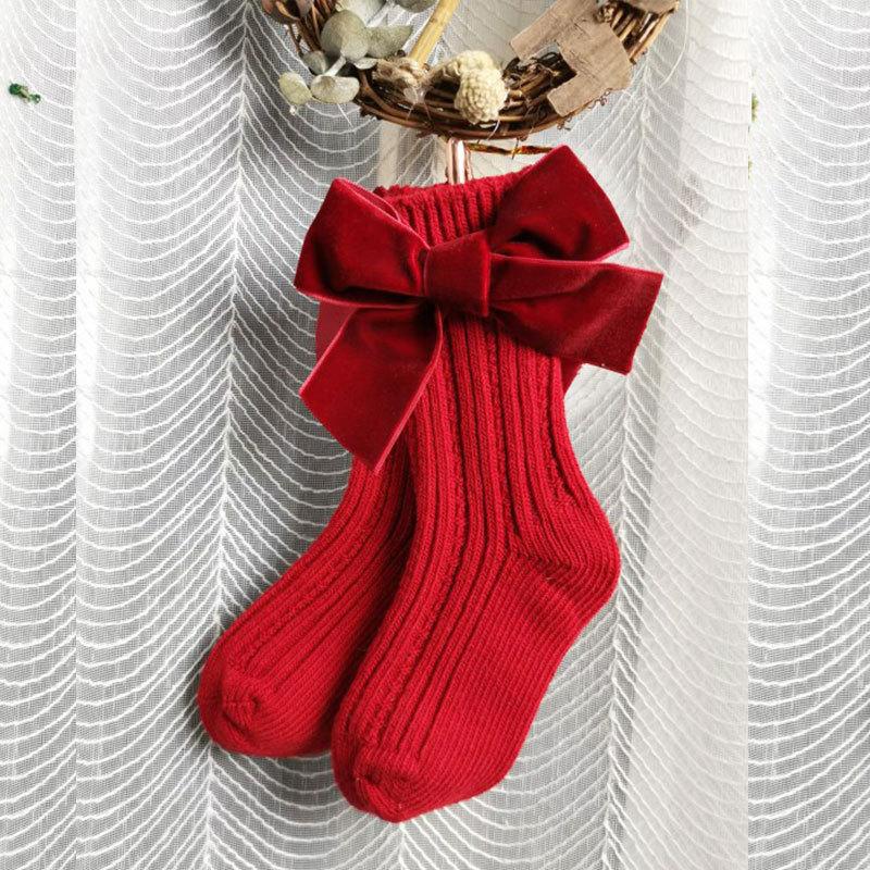 Hot Selling Fashion Cute Children Casual Crew Long Socks Fall Winter Baby Kids Christmas Socks With Bows Girls Socks