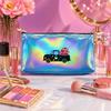 Cute Valentine Truck Print Laser Cosmetic Makeup Bag Holographic Toiletry Pouch, PortableTravel Organizer for Daily Use Holiday Gift