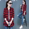 Женское клетчатое платье-рубашка: Пижама бойфренда в корейском стиле с длинными рукавами и средней длиной в красном, синем и желтом цветах. Стройный, но свободный и сексуальный.