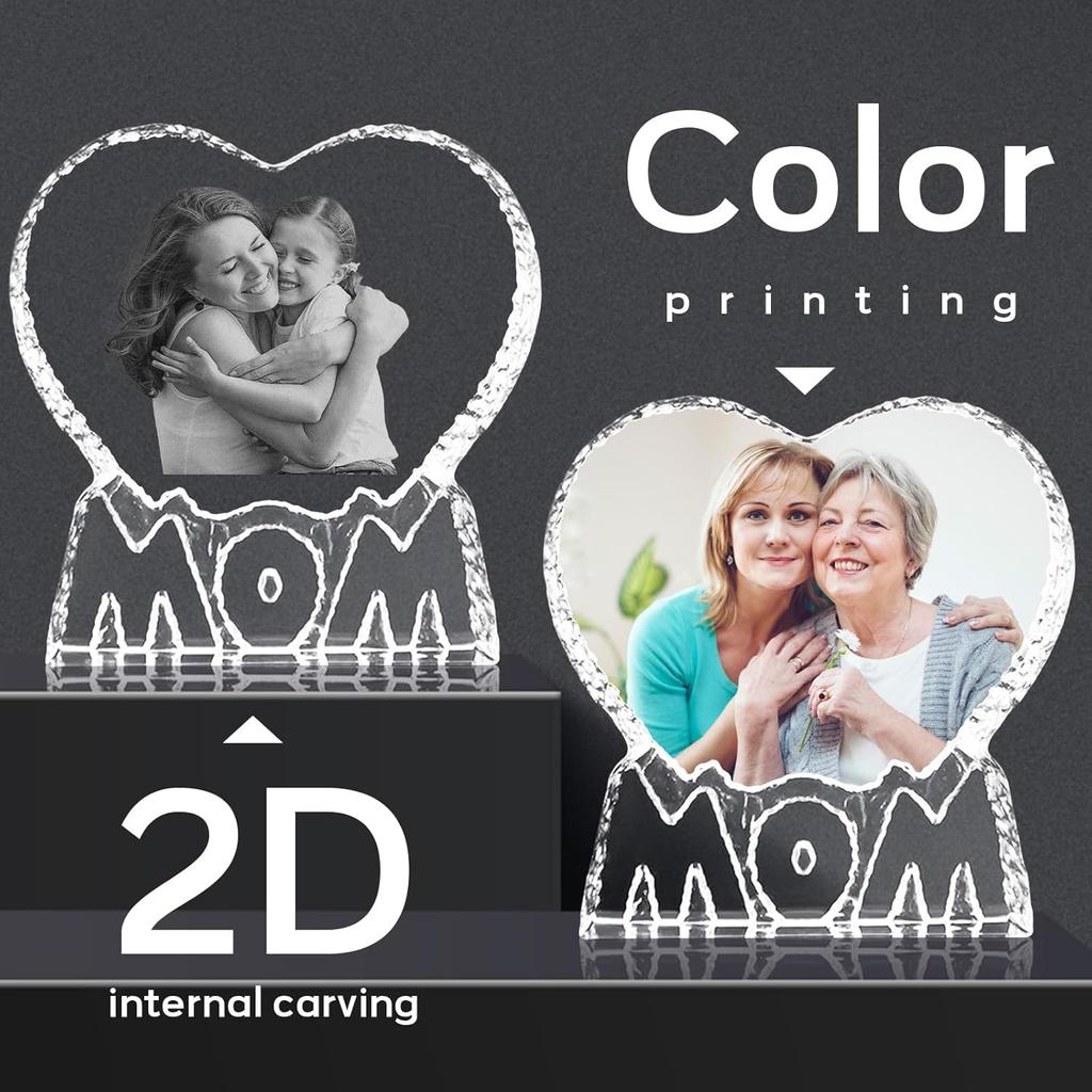 Индивидуальная 3D-кристаллическая фотография, персонализированная 3D-кристаллическая ночная фоторамка в форме сердца, лучший подарок для влюбленных пар, женщин, мужчин, свадьбы (MOM)