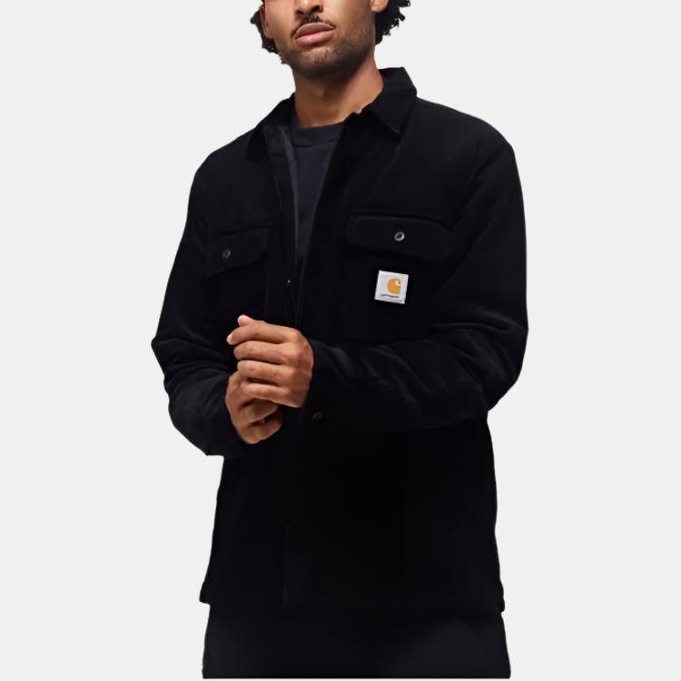 Carhartt WIP Рубашка-куртка Whitsome Американский Винтаж Однотонная Карман Бирка Логотип Вельветовая Рубашка-куртка Мужская Куртка Черный I028827-89-00