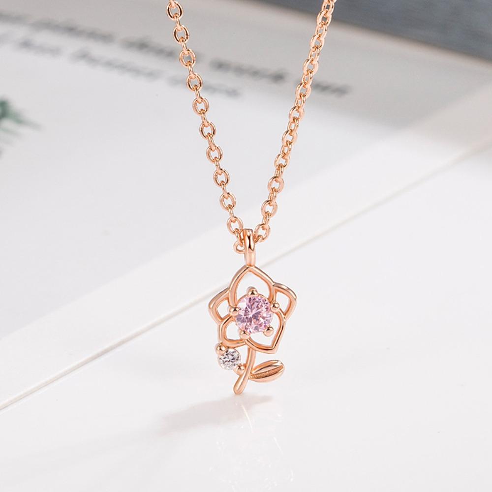 Romantic 3D Flower Choker Exquisite Clavicle Chain Sweet Pink Rose Necklace  Gift
