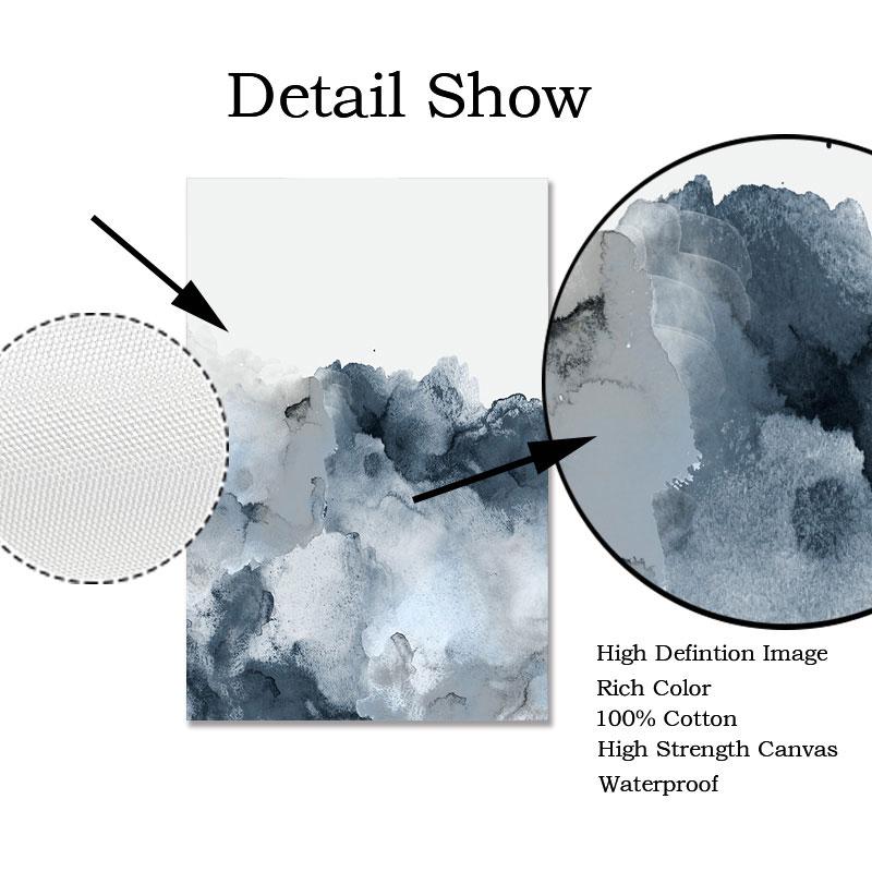 Сине-серый настенный художественный плакат на скандинавскую тему, абстрактное акварельное украшение, картина для гостиной, современная картина на холсте, домашний декор