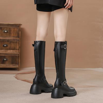 Кожаные туфли Yuexinwang на плоской подошве для женской обуви Huizhou, виноградная мать с такими же длинными сапогами, но с большой трубкой вокруг колена, новые осенние и зимние кожаные сапоги