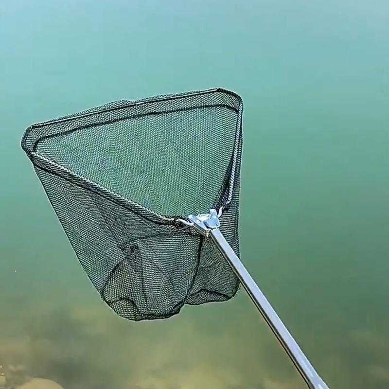 Foldable Fish Landing Net Nylon Mesh for Safe Fish Catching Stainless Poles Handle Fishing Net Saltwater Fish Equipment
