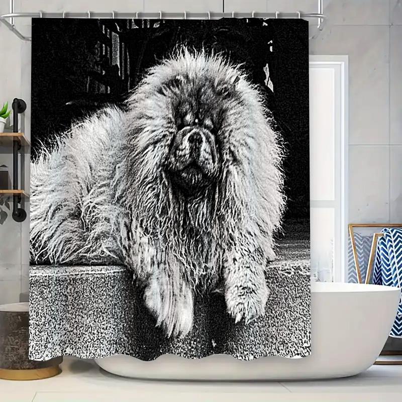 Stylish Black White Dog Print Shower Curtain for Bathroom Decor Waterproof Durable Home Accessories