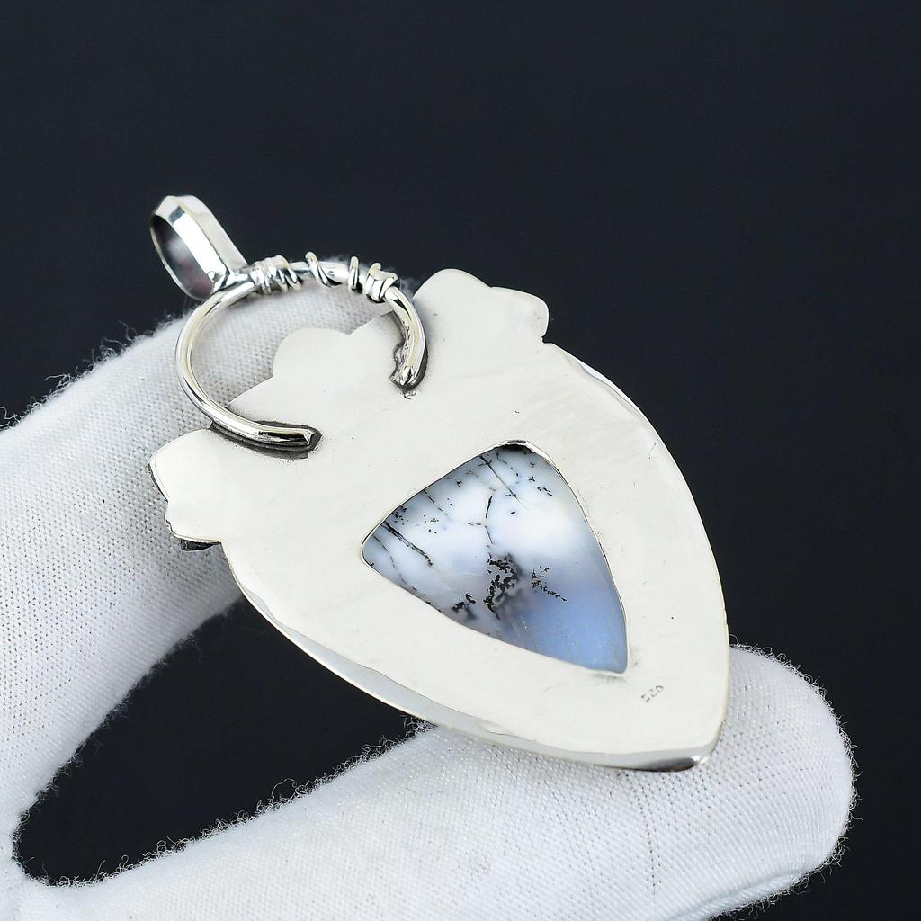 Серебряный кулон с натуральным опалом-дендритом из стерлингового серебра 925 пробы — цветочный дизайн ручной работы, повседневные украшения, уникальный кулон, подарок на День благодарения