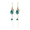 New temperament retro peacock long fringed earrings blue crystal versatile earrings super long personalized earrings