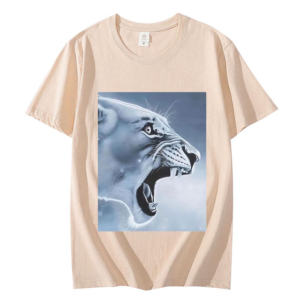 Fun and Angry Lion Emoji Pattern Tshirt Comfortable and Casual Summer ShortSleeve TShirt Women Clothing Fashion Personality