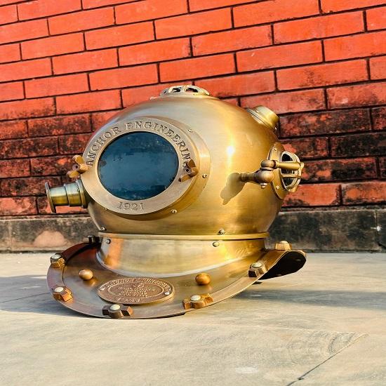 Nautical Scuba Anchor Diving Helmet 1921 Anchor Engineering Diving Helmet Brown Diving Helmet Marine Scuba Diving Divers Helmet.