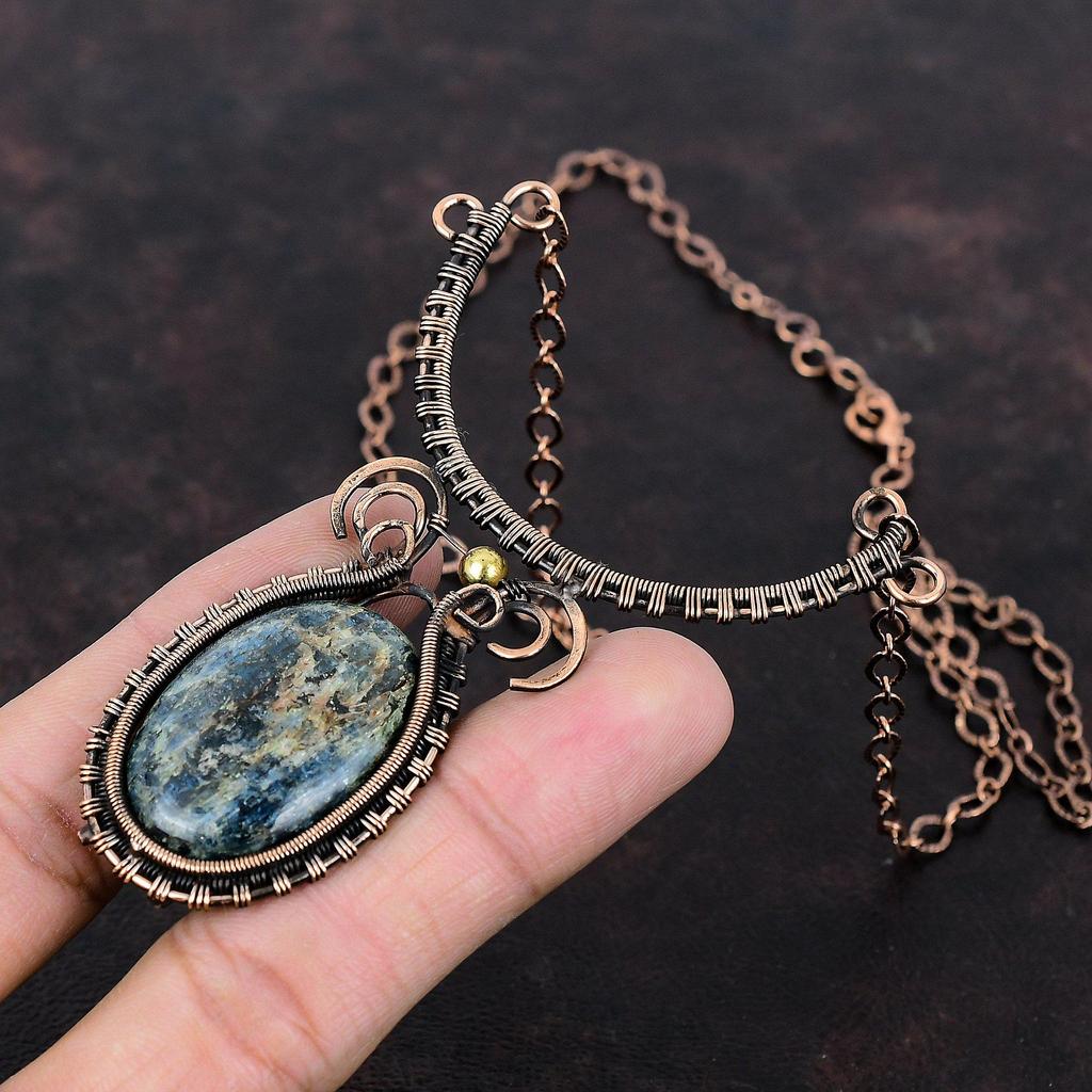 Ожерелье из кианита, ожерелье из медной проволоки, регулируемое ожерелье ручной работы, изумительное медное ювелирное изделие, ожерелье из настоящего драгоценного камня, подарок на помолвку