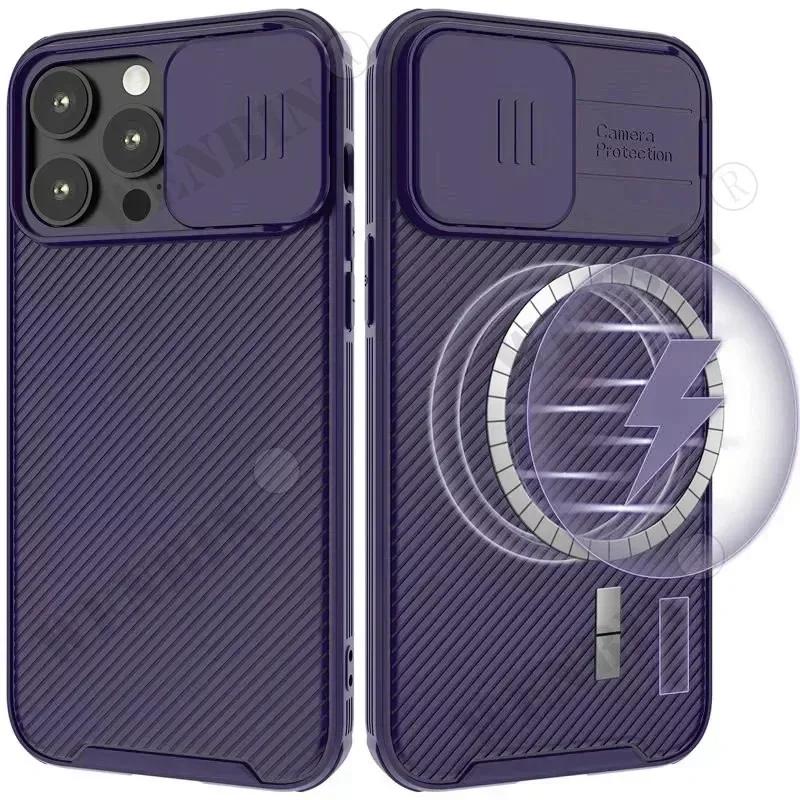Магнитный чехол для iPhone 16 15 14 13 12 Pro Max Plus 11 Mini Защитная крышка с окном для линзы Ударопрочный Защитный чехол