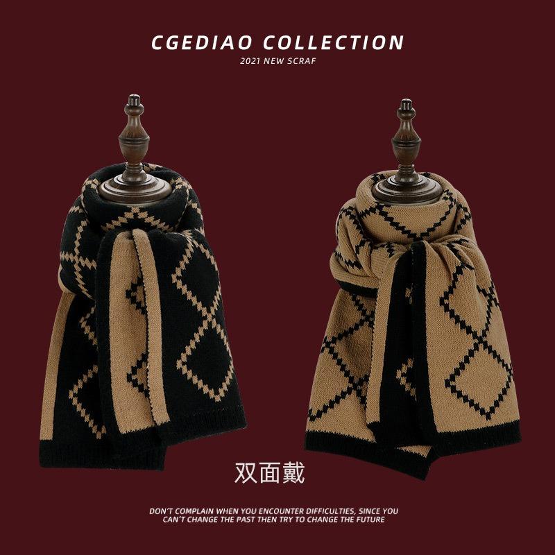 Подарок на день рождения Красный шарф Женский зимний клетчатый Универсальный Рождественский вязаный шерстяной Студенческий шарф