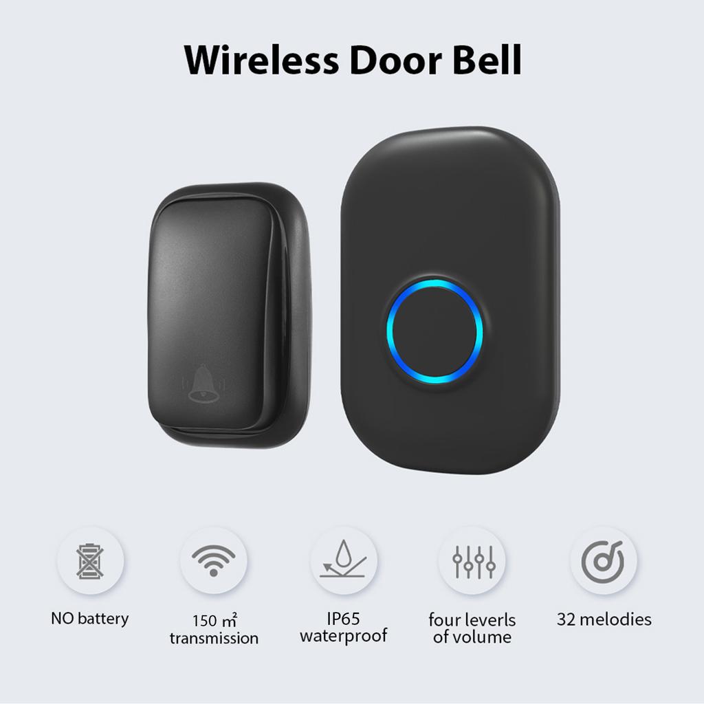 Wireless Door Bell IP65 Proof Doorbell Portable Doorbell Kit with 32 Music 4 Adjustable Volume Levels for Home Room