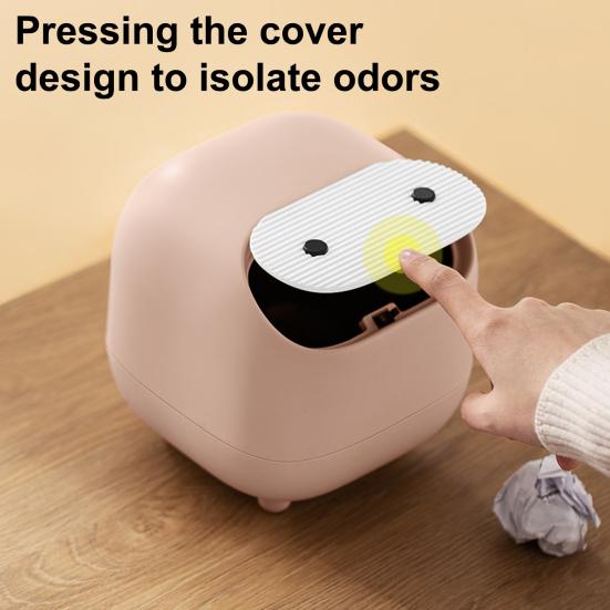 Настольная мусорная корзина со складной крышкой, открывающимся механизмом нажимного типа, компактного размера, мусорное ведро мультяшной формы