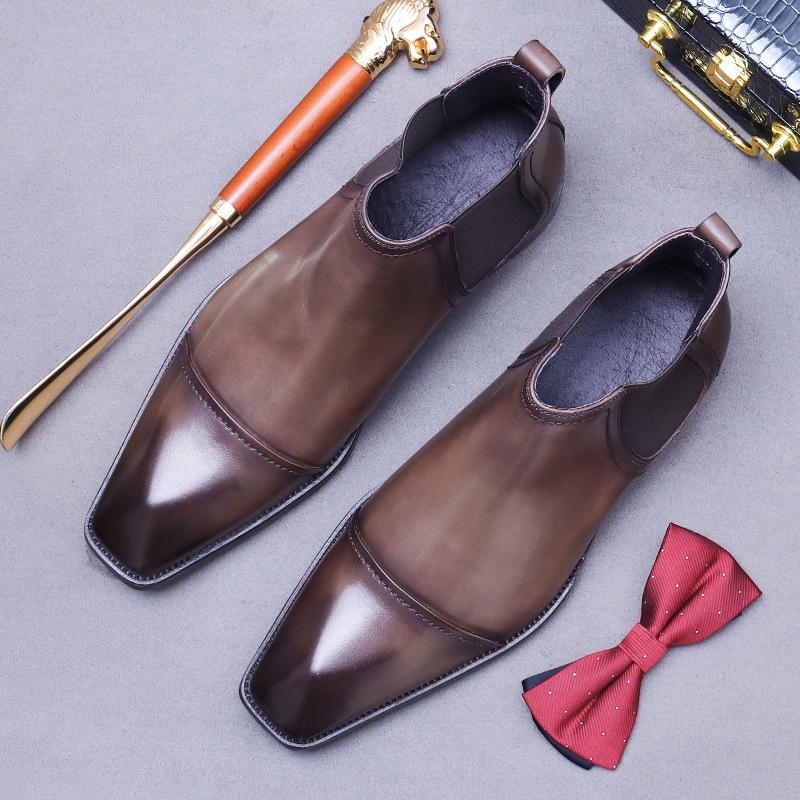 Ретро брендовые мужские ботинки из натуральной кожи с острым носком, высококачественные мужские деловые ботинки 2024 года, кожаные ботинки «челси»