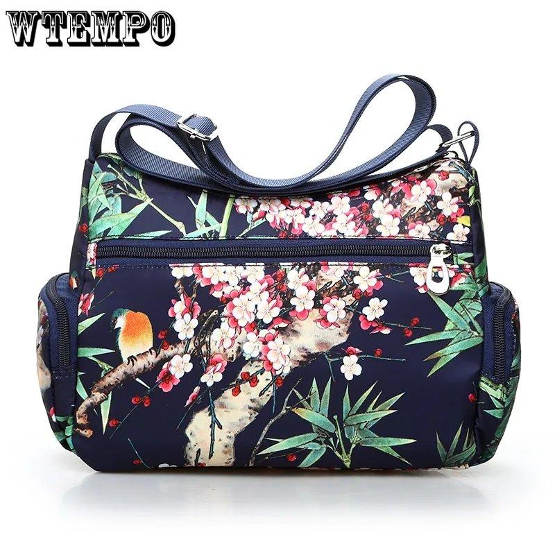 WTEMPO Женские сумки на одно плечо с цветочным принтом в сельском стиле, винтажные легкие сумки-мессенджеры на молнии в европейском и американском стиле