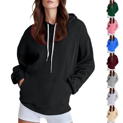 Женский свободный пуловер с длинными рукавами, круглым вырезом и карманом, спортивный повседневный свитшот