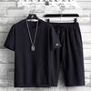Men's Summer Plus Size Sports Suit Teen Round Neck T-shirt + Shorts Leisure Handsome Two-piece Set
