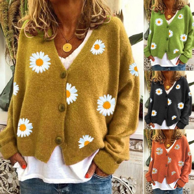 Cross2026 Women's Christmas Abstract Floral Casual Cardigan Sweater