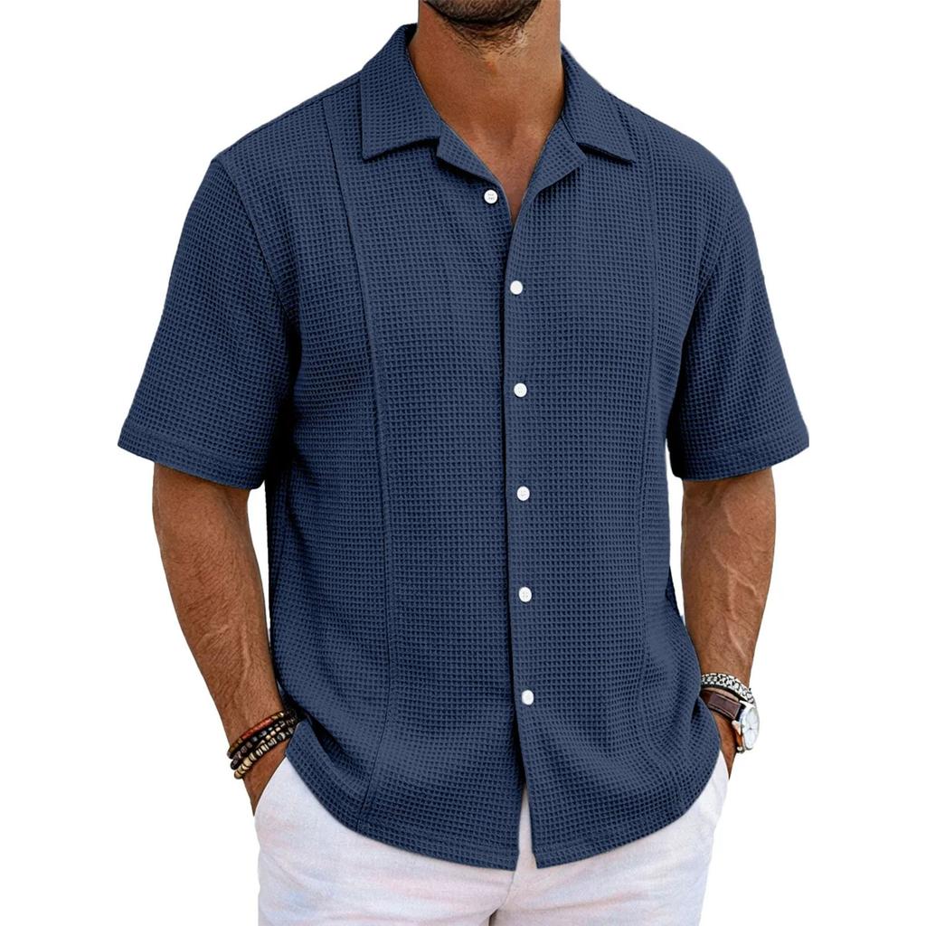 Мужская повседневная рубашка с карманом и воротником, с коротким рукавом