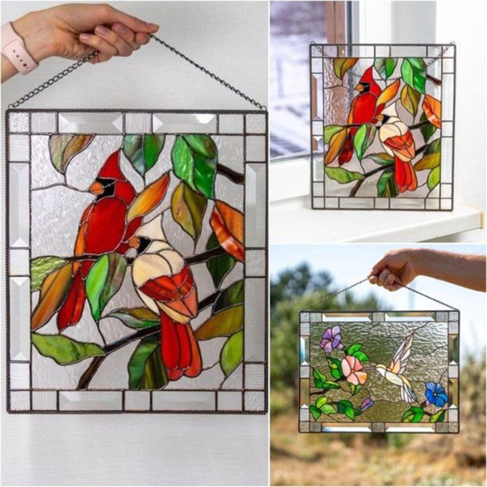 Flat Stained Window Panel Acrylic Hanging Stained Birds Panel Stained Suncatcher Home Decoration