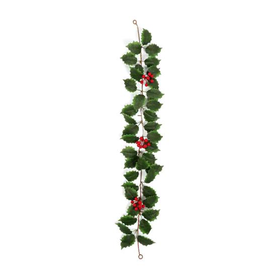 3.2FT Red Berry Christmas Garland with Green Leaves Artificial Christmas Garland Fireplace Table Centerpiece for Winter Holiday Decor