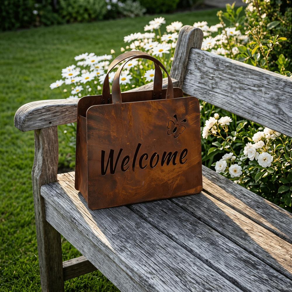 Vintage Welcome Sign Rustic Metal Hanging Planter Retro Photo Prop Wedding Signage Patio Garden