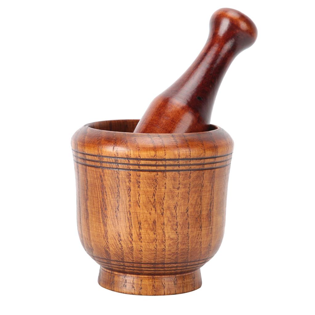 Wooden Grinding Bowl Household Kitchen Manual Garlic Ginger Spices Grinder Mortar Pestle Set KTY