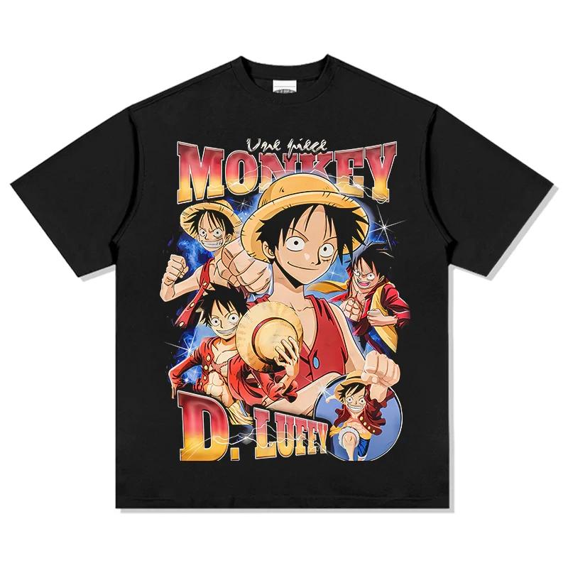 Хлопковая футболка в стиле Y2K по мотивам японского аниме One Piece, летняя, унисекс, ретро, удобная, уличная мода для фанатов аниме
