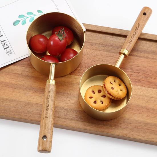 4Pcs Useful Convenient Wooden Handle Measuring Scoop Measure Spoon Scale Coffee Bartending Tool Home Supplies