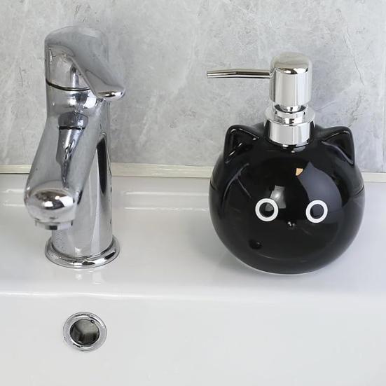 480Ml Ceramic Soap Dispenser Black Cat Design Lead-Free Soap Holder