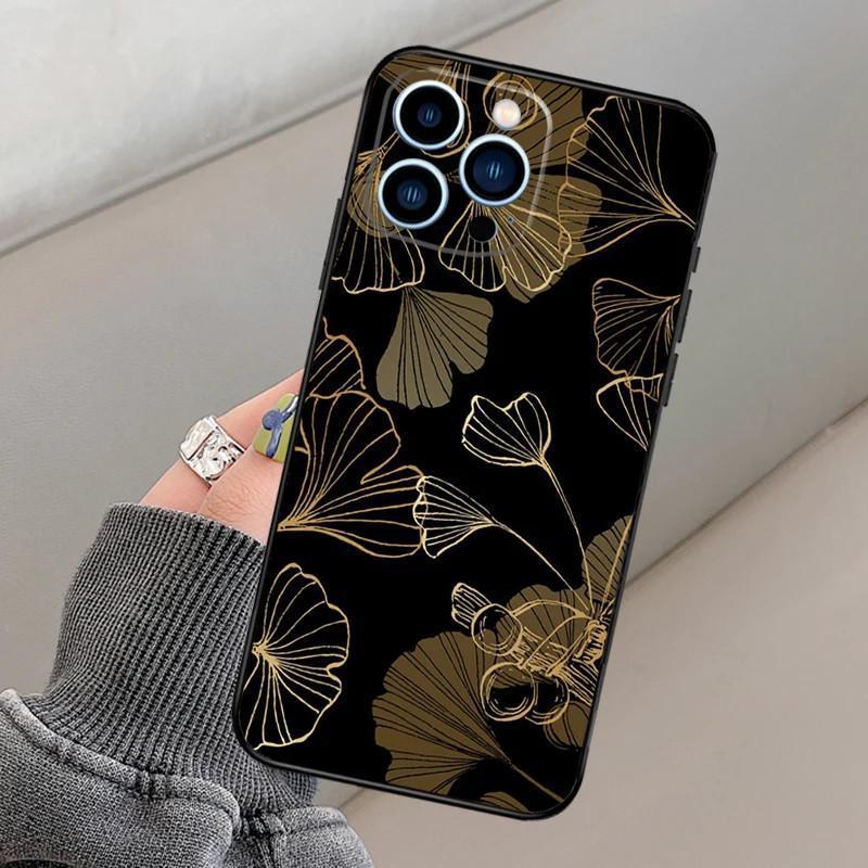 Чехол для мобильного телефона iPhone14 Pro, чехол для мобильного телефона с золотым принтом гинкго билоба, окрашенный и устойчивый к падениям для трех человек