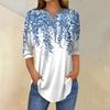Женские топы с рукавами 3/4, летние футболки с цветочным принтом и V-образным вырезом, повседневные базовые футболки с пуговицами, туники