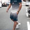 Men's 3d Printed Gradient Color Casual Round Neck Short-sleeved T-shirt and Drawstring Shorts Set Suitable for Men's Casual Vacation In Summer