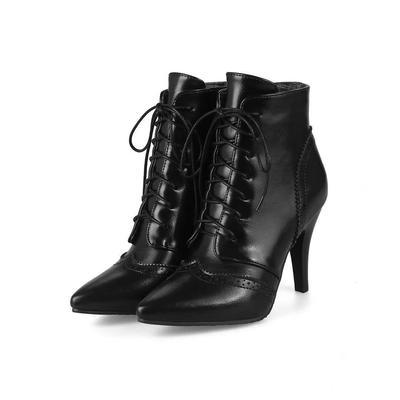 Новые европейские и американские модные универсальные ретро женские ботильоны на высоком каблуке с перфорацией в виде горящего цветка и шнуровкой спереди