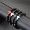 Fashion Men Colorful Cross Frosted Onyx Beaded Bracelet Women Healing Yoga Brass Black String Obsidian Couple Hand Jewelry Gift