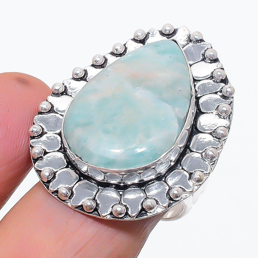 Amazonite Gemstone 925 Sterling Silver Jewelry Ring Size 8