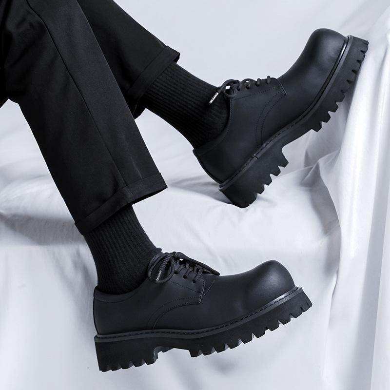 Fashion Men's Big-head Derby Casual Leather Shoes with High Platform Autumn Winter New Designer Fashion Black Dress Shoes for Men