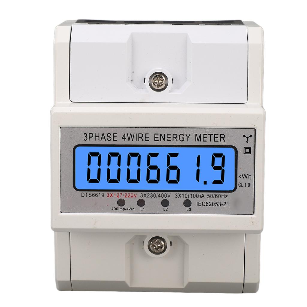 Digital Energy Meter 3 Phase 4 Wire KWh Electricity Wattmeter DIN Rail Backlight LCD Display 3x127 220VAC 10‑100A