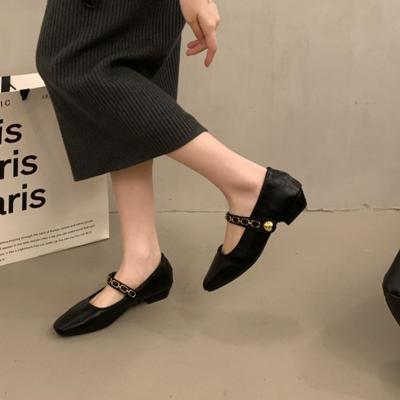 2024 Повседневные туфли Мэри Джейн на плоской подошве, женские скандинавские минималистичные мокасины с золотой цепочкой, туфли в стиле Лолиты из искусственной кожи