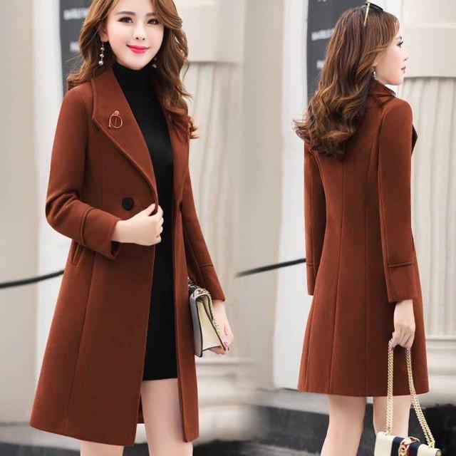 Womens Autumn and Winter Women Woolen Coat Long Section Female Fashion Lapel Slim Jacket