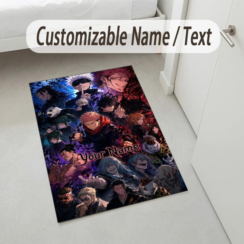 Personalized Crystal Velvet Carpet,Jujutsu Kaisen Custom Printed Name, Plush Area Rug For Home Indoor Decor