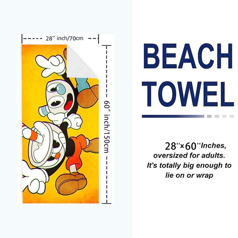 Cuphead Game Print Beach Towel, Large Soft Quick Dry Towel for Beach Camping Swimming