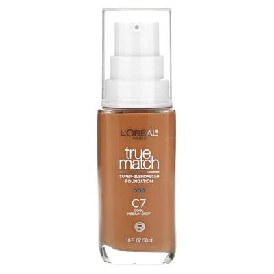 L'Oréal, True Match, тональная основа Super Blendable, C7, оттенок Cool Medium Deep, 1 жидкая унция (30 мл)