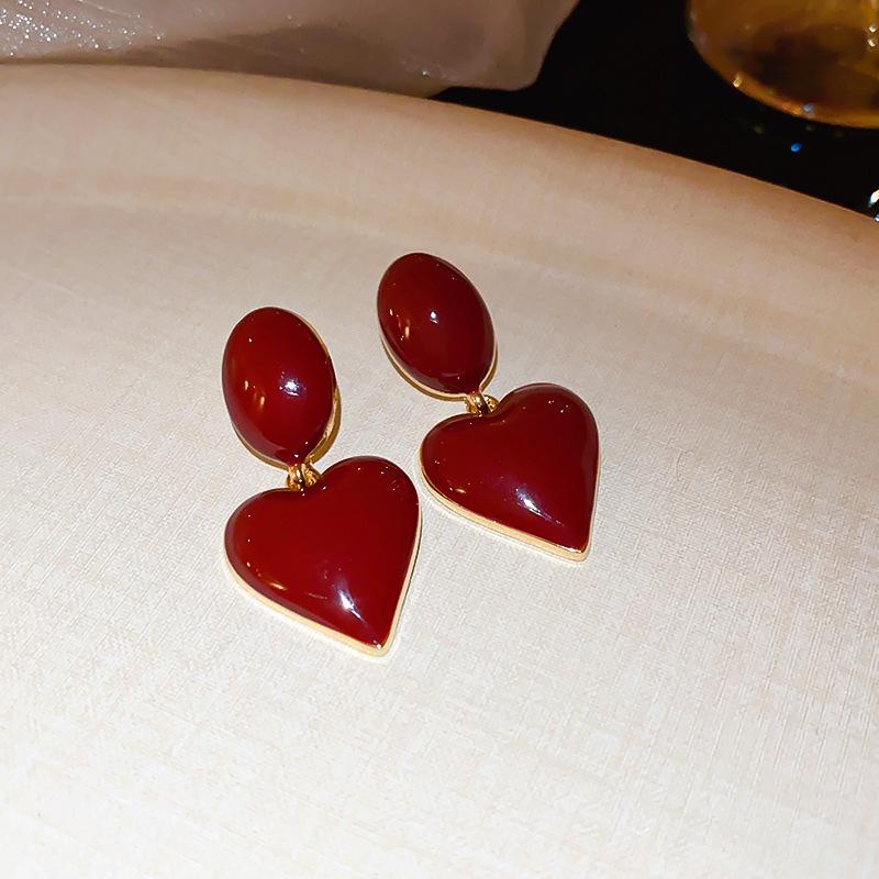 Ankara Red Stud Earrings: Silver Needle Drip Oil, Simple and Versatile Fashion for Women.