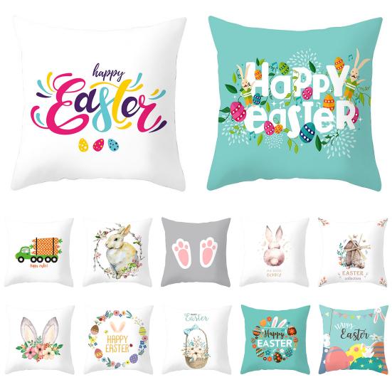Наволочка с кроликами, разноцветные яйца, морковь, украшение для дома, полиэстер, кожа персика, пасхальная вечеринка, наволочка для дома